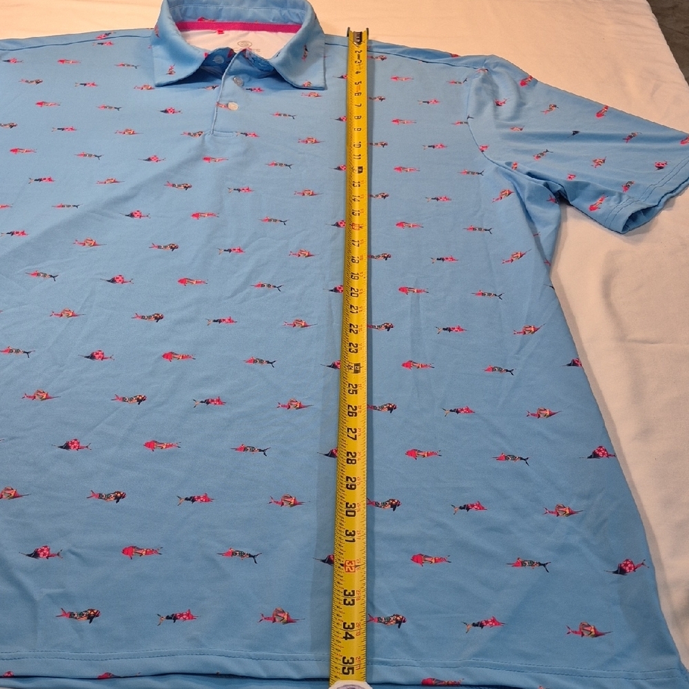 SCALES 3X Golf Polo Short Sleeve Shirt Blue and Pink Tropical Fish Pattern - Picture 8 of 16